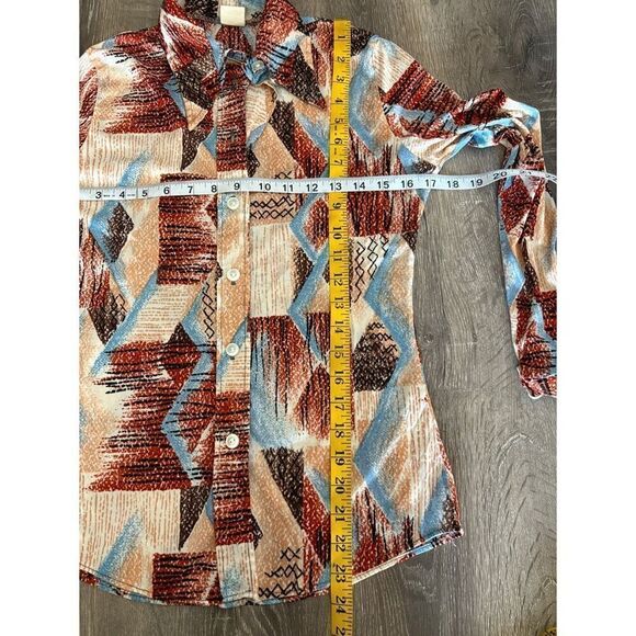 vintage 70s abstract print button front long sleeve - Picture 5 of 5